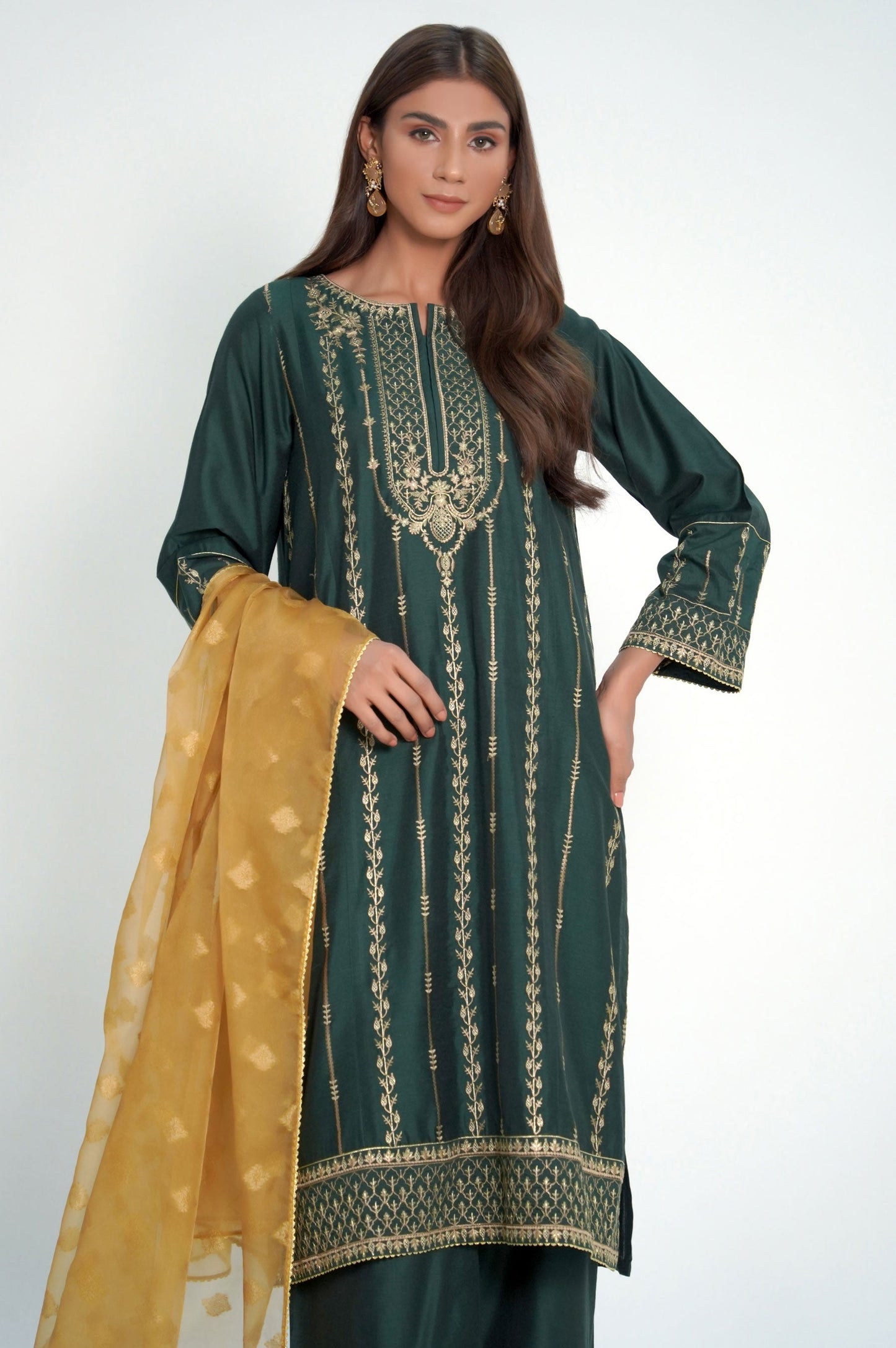 3 Pieces Unstitched Embroidered Cotton Silk Suit