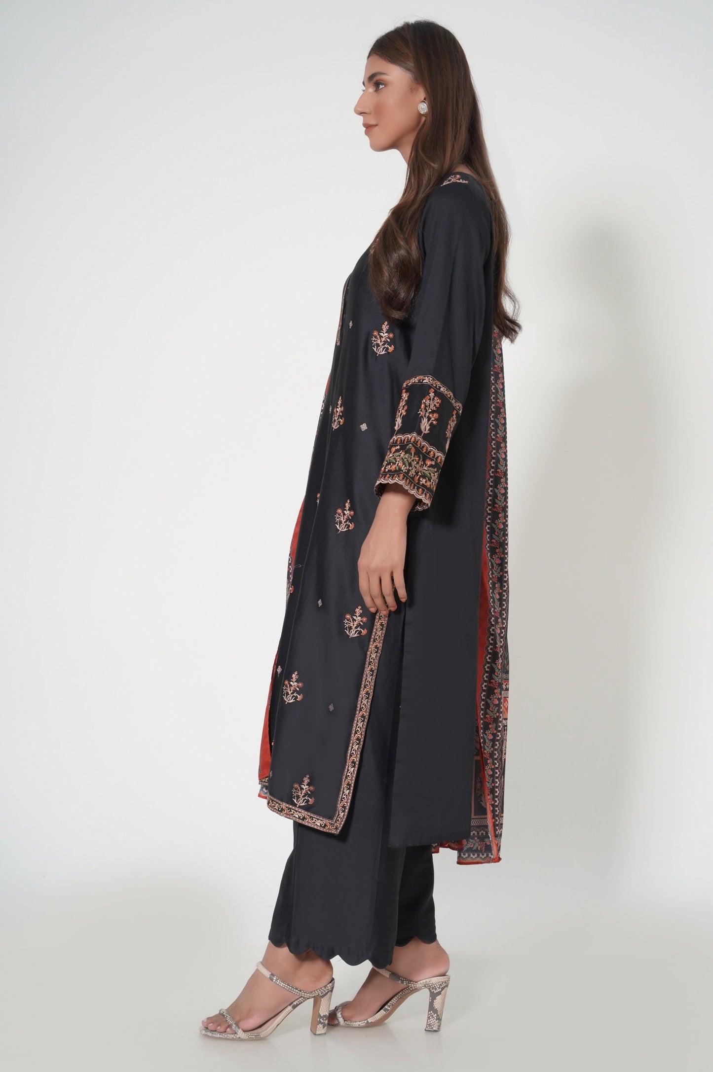 3 Pieces Unstitched Embroidered Cotton Satin Suit