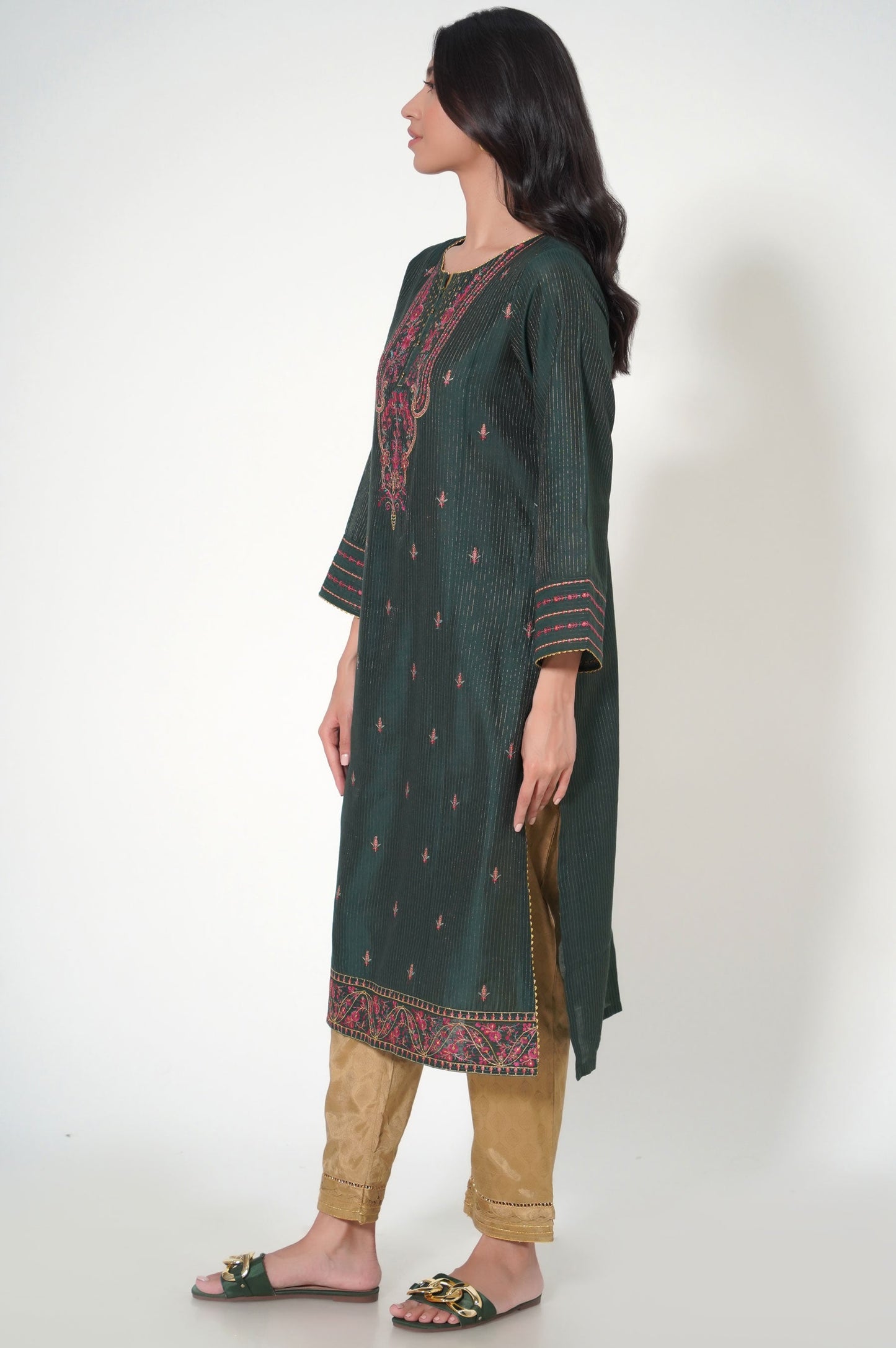 Stitched 1 Piece Cotton Silk Embroidered Shirt