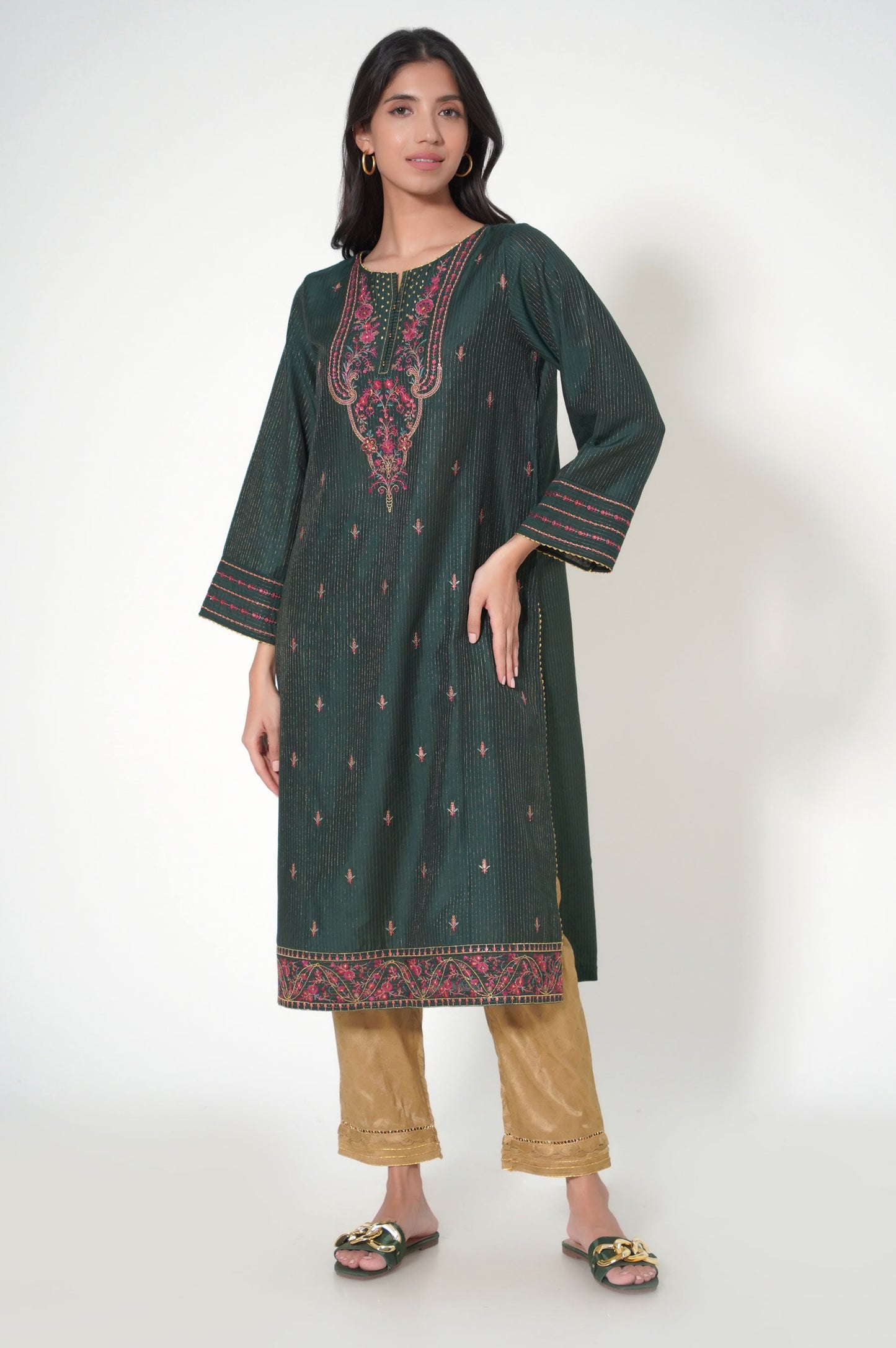 Stitched 1 Piece Cotton Silk Embroidered Shirt