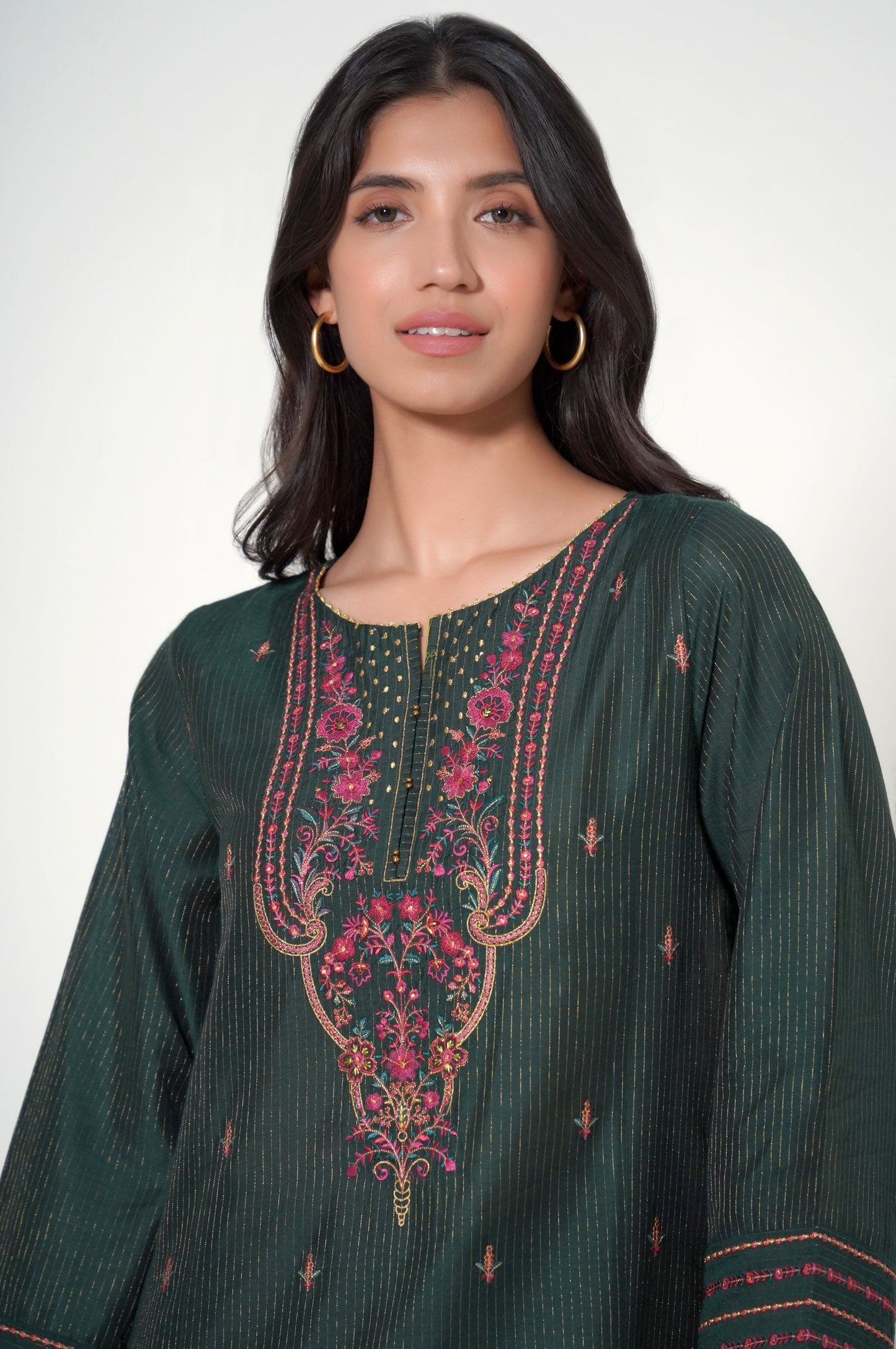 Stitched 1 Piece Cotton Silk Embroidered Shirt