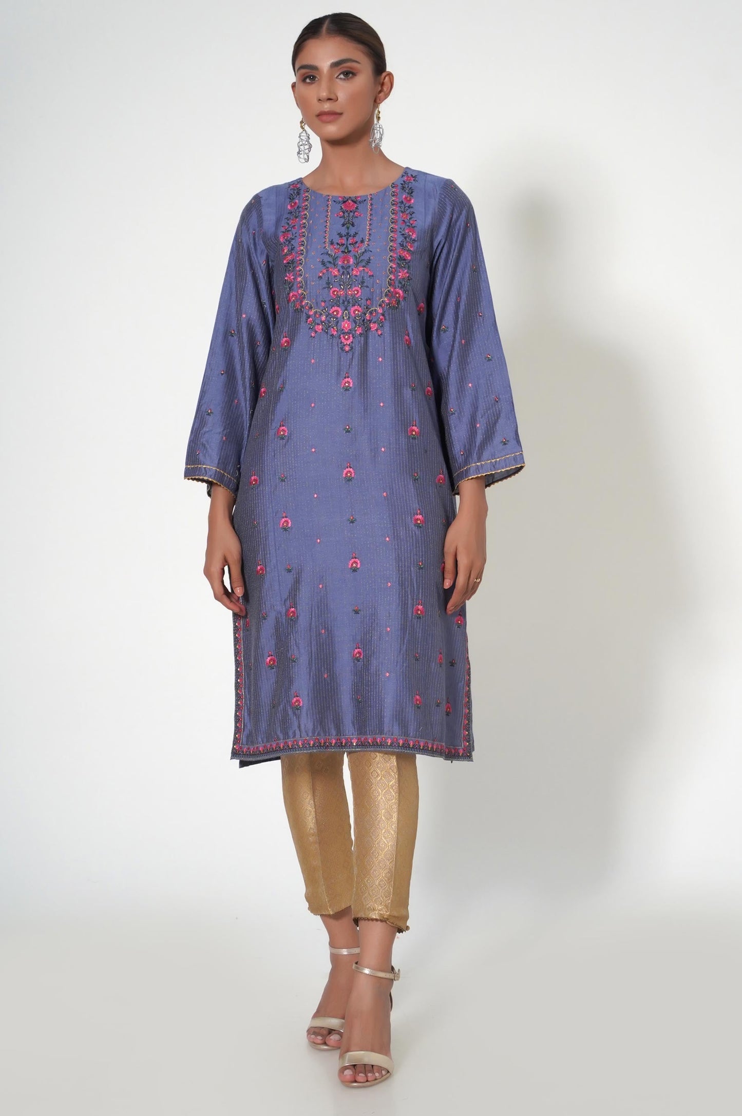 Stitched 1 Piece Cotton Silk Embroidered Shirt