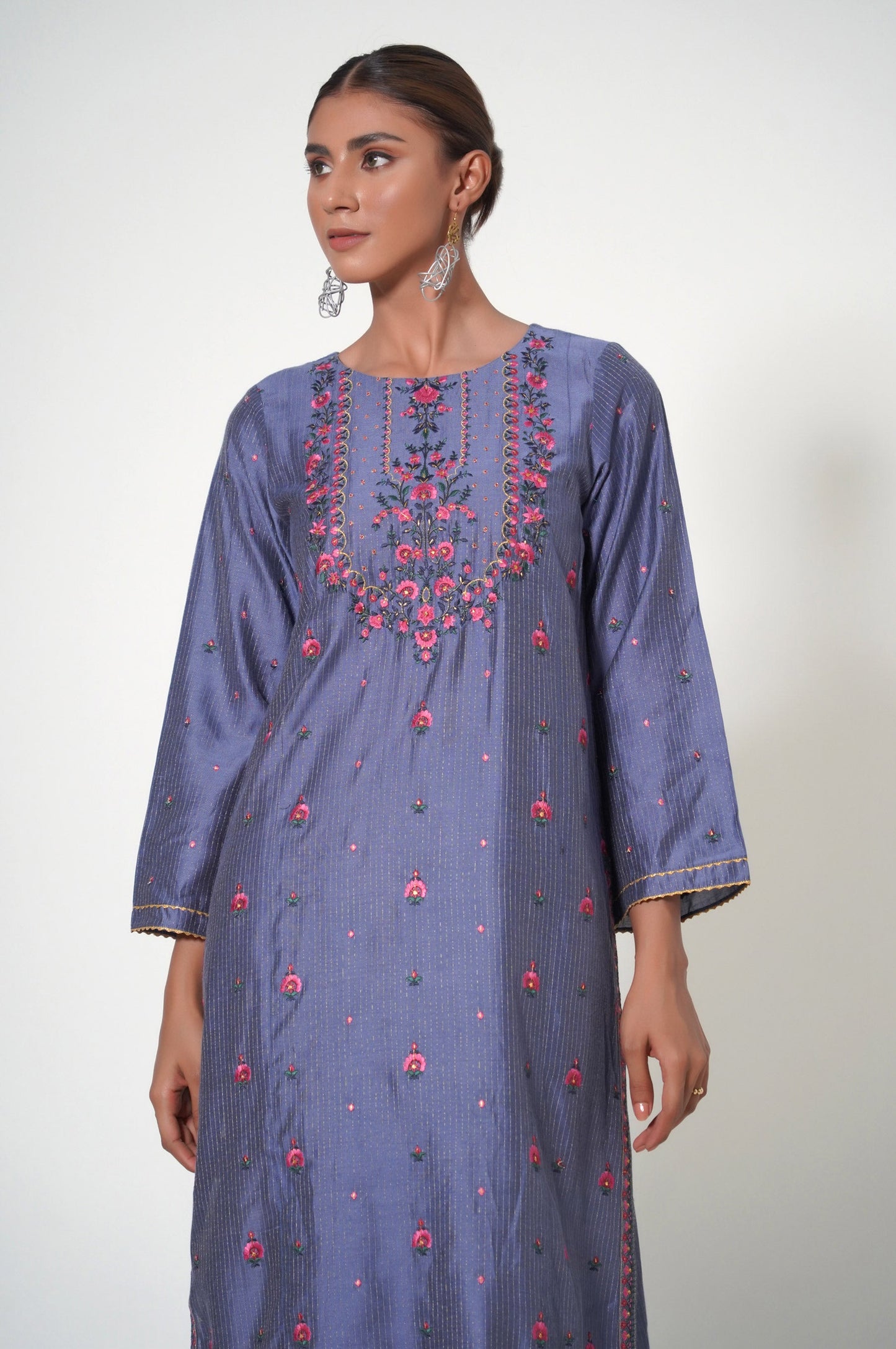 Stitched 1 Piece Cotton Silk Embroidered Shirt