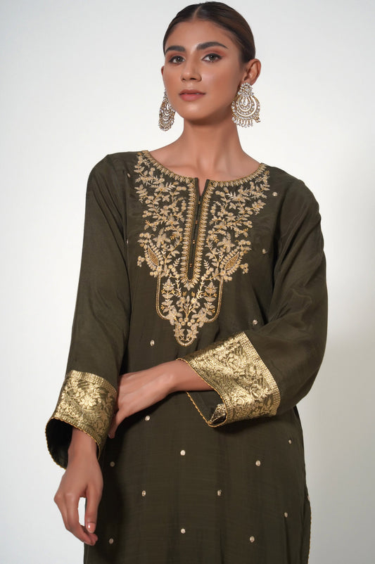 Stitched 1 Piece Raw Silk Embroidered Shirt