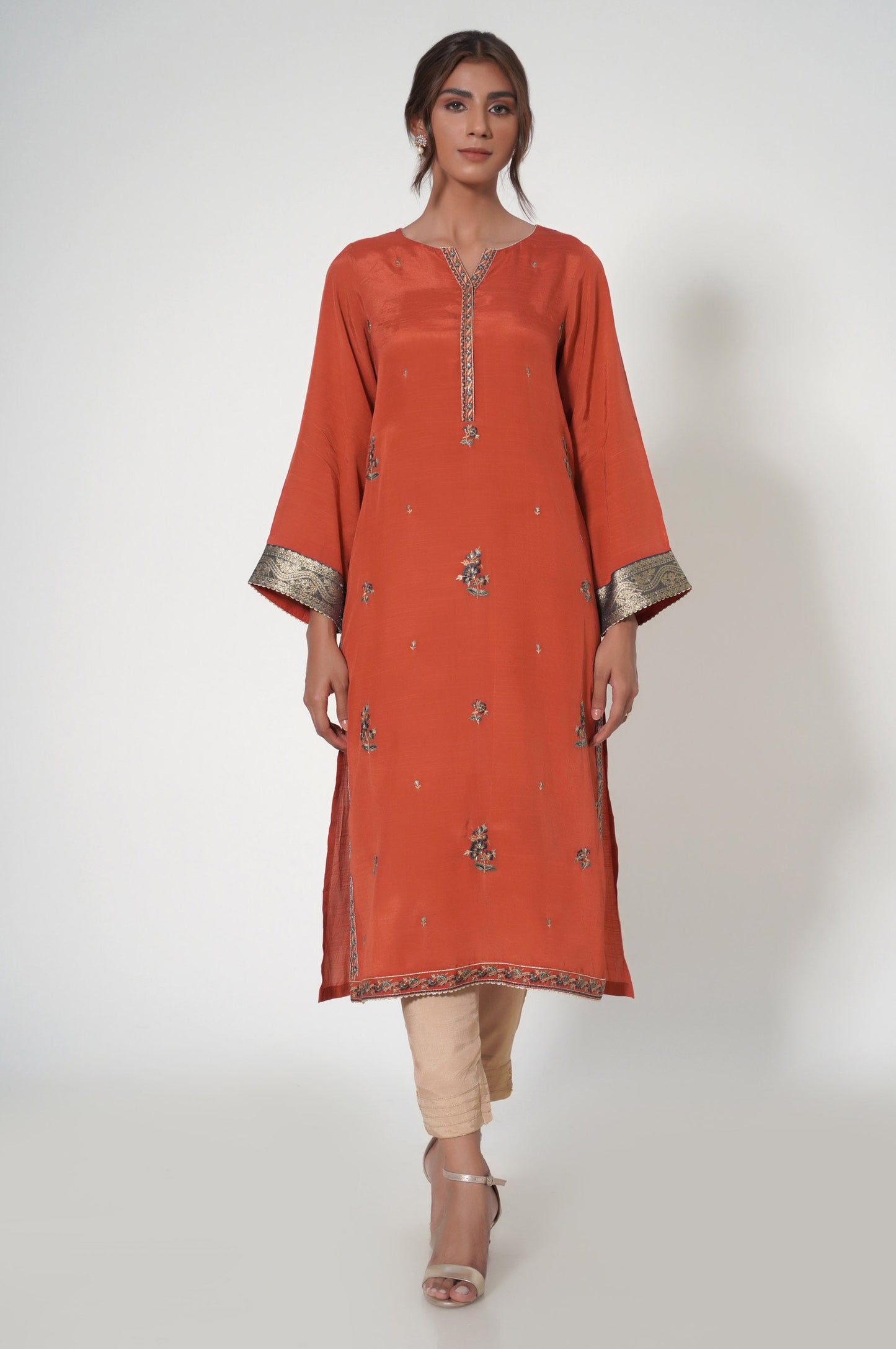 Stitched 1 Piece Raw Silk Embroidered Shirt