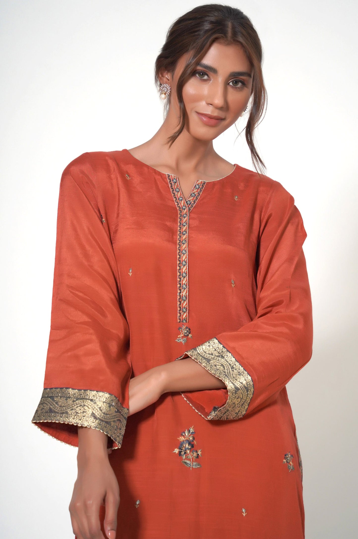 Stitched 1 Piece Raw Silk Embroidered Shirt