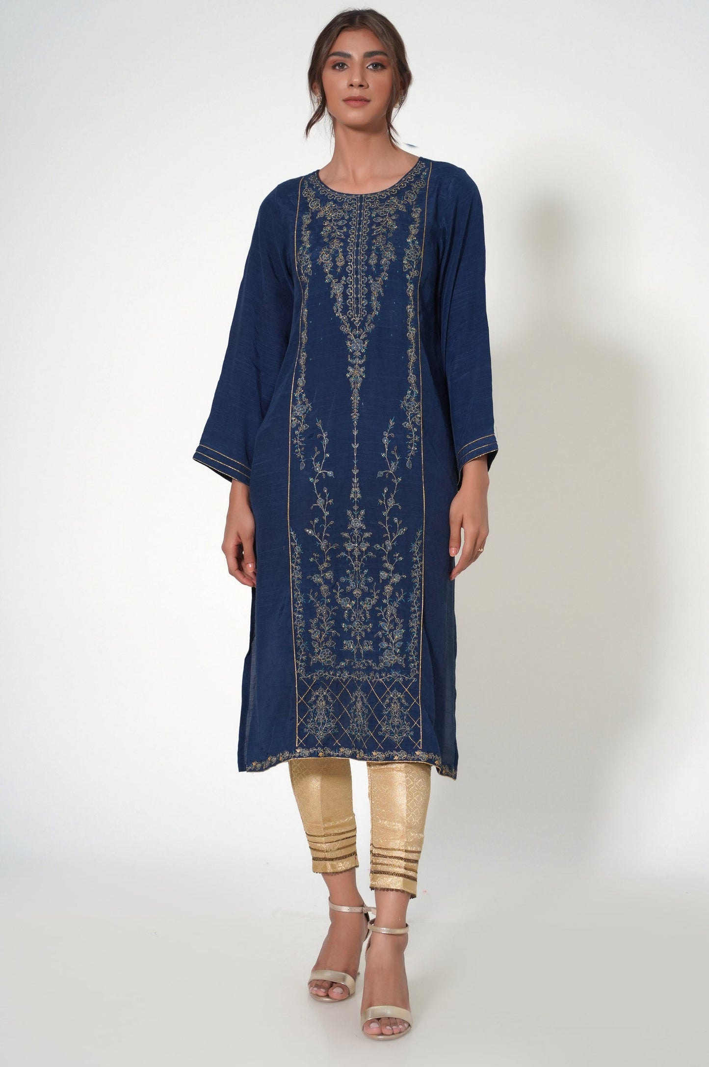 Stitched 1 Piece Raw Silk Embroidered Shirt