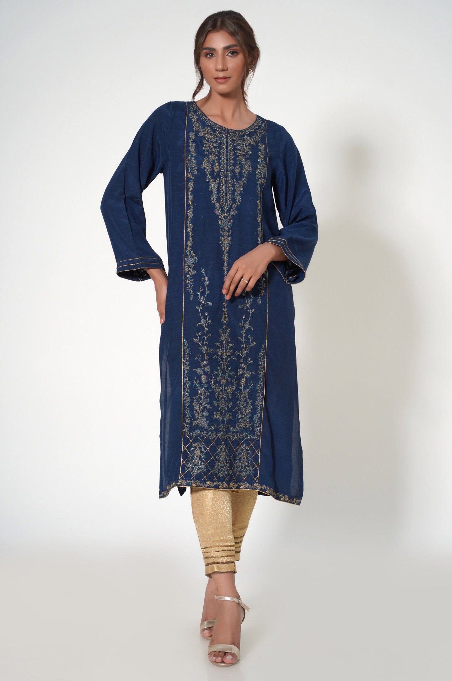 Stitched 1 Piece Raw Silk Embroidered Shirt