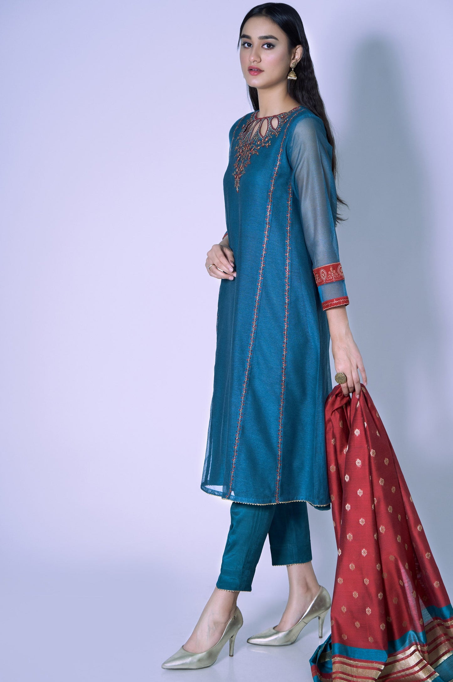 Stitched 2 Piece Khaddi Net Embroidered Outfit