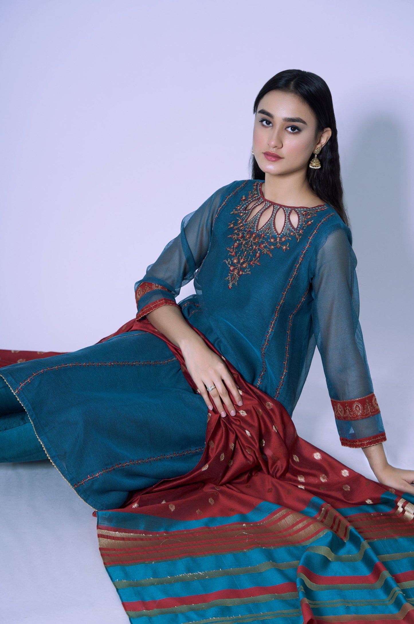 Stitched 2 Piece Khaddi Net Embroidered Outfit