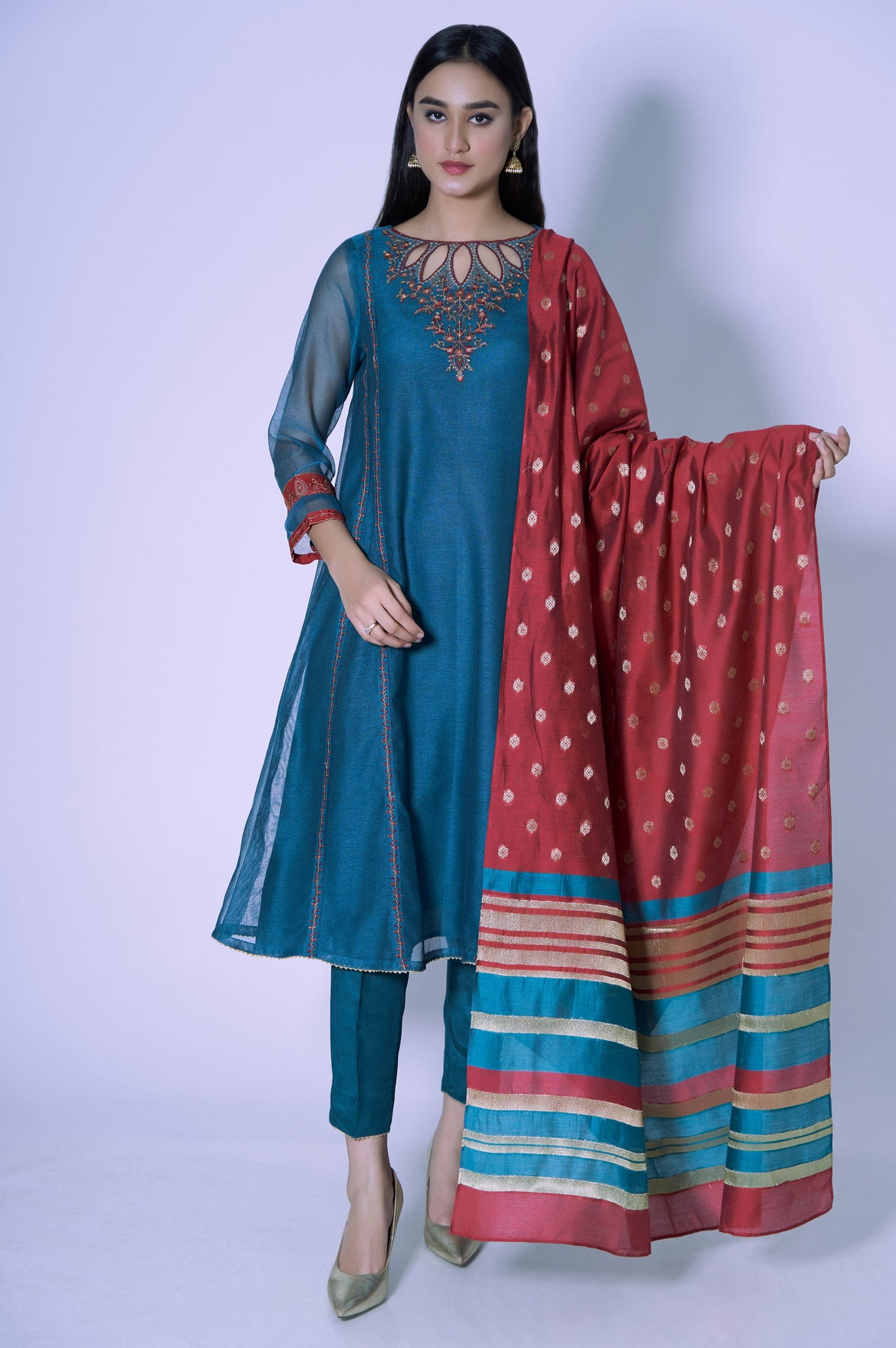 Stitched 2 Piece Khaddi Net Embroidered Outfit