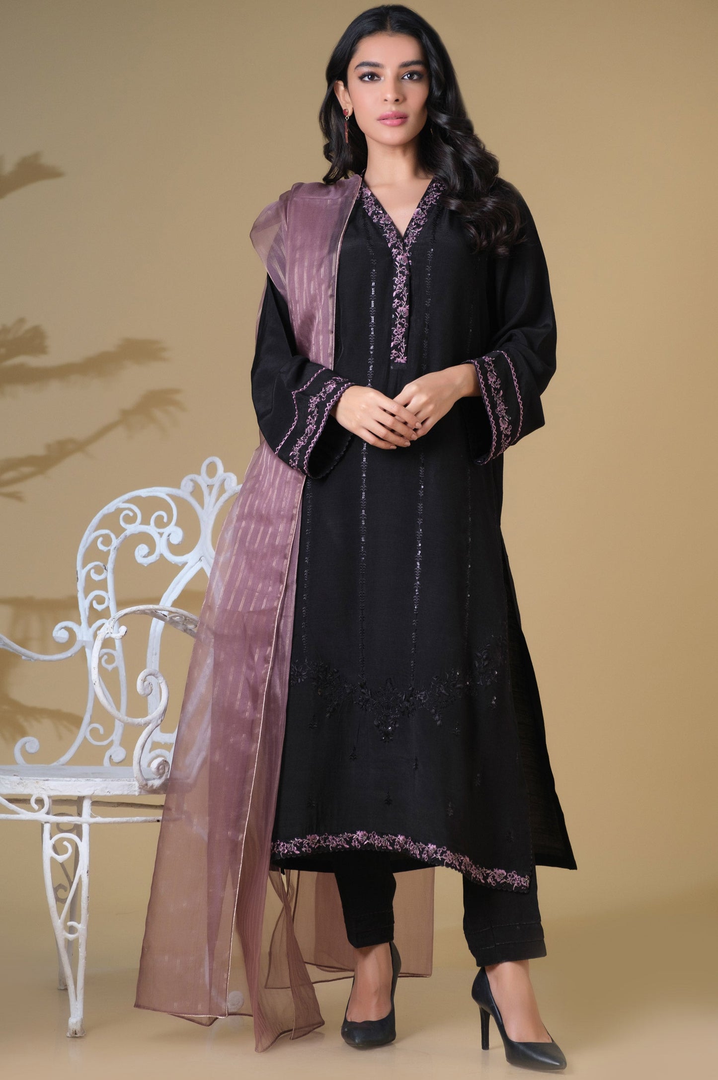 Stitched 3 Piece Raw Silk Embroidered Suit