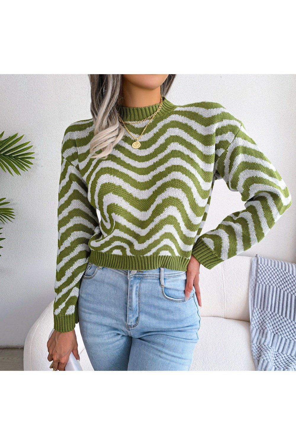 Wavy Stripe Dropped Shoulder Sweater