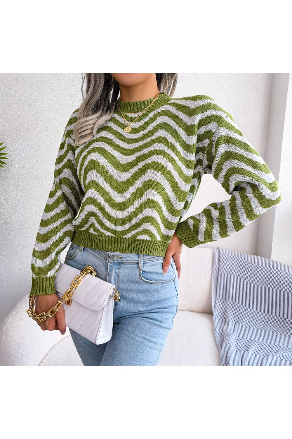 Wavy Stripe Dropped Shoulder Sweater