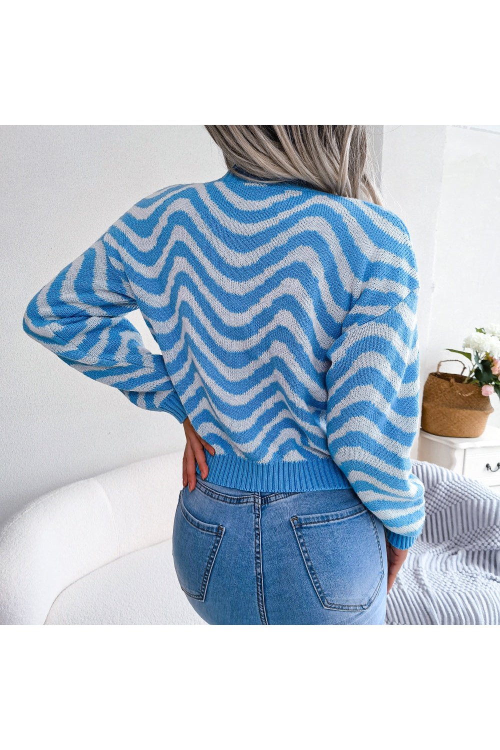 Wavy Stripe Dropped Shoulder Sweater