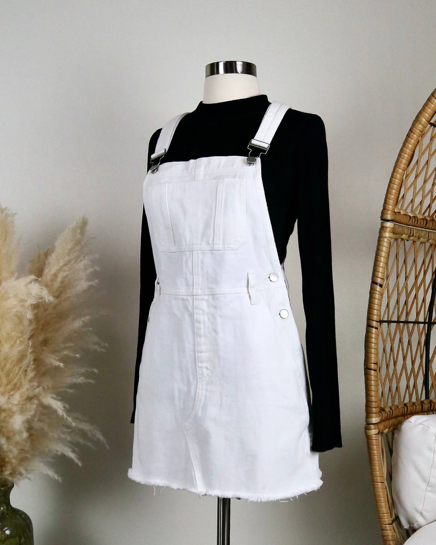 White Denim Bib Overall Dress