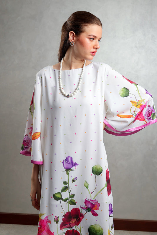 White Multi-Colored Floral Long Shirt