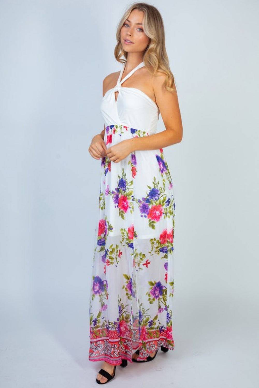 White Birch Flowers For Sale Full Size Floral Halter Dress