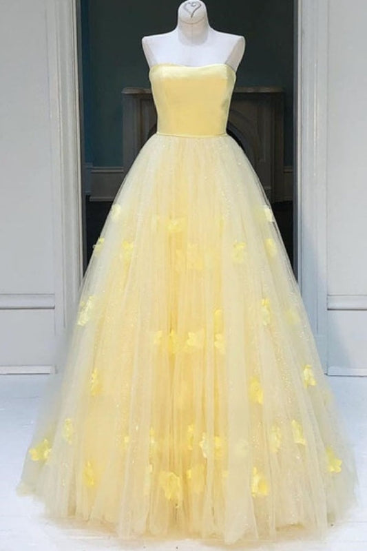 Puffy Yellow Strapless Prom Ball Gown 8th Grade Dance Dress,121009