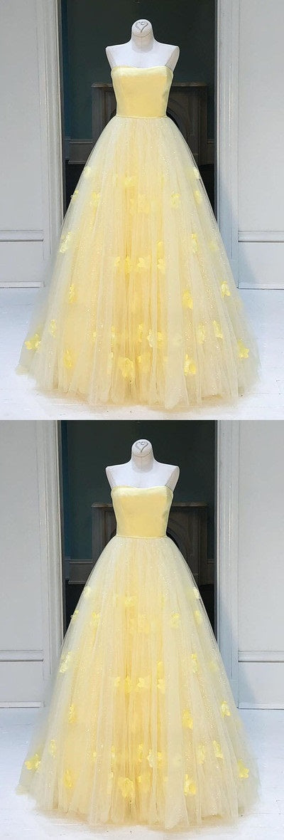 Puffy Yellow Strapless Prom Ball Gown 8th Grade Dance Dress,121009