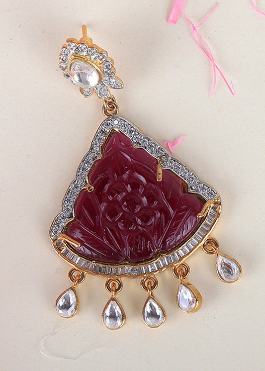 Red & White Kundan Earrings Having Stone work