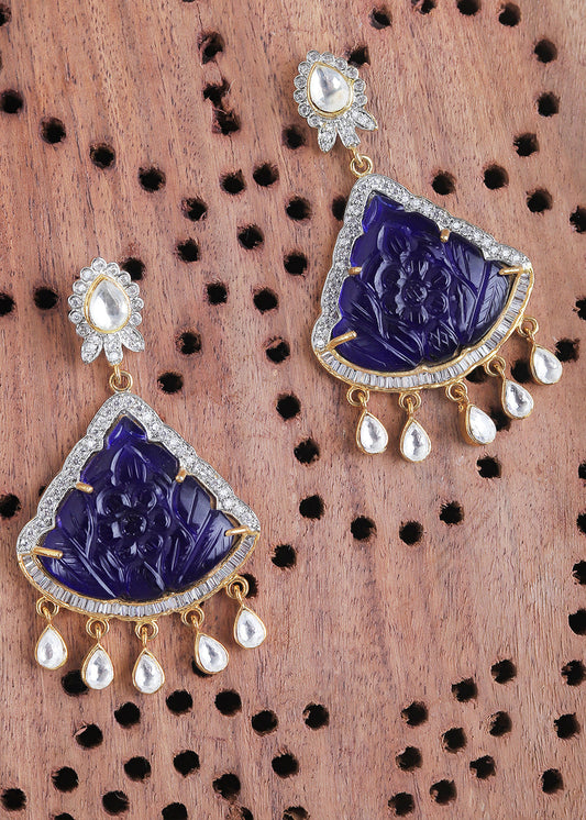 Blue & White Kundan Earrings Having Stone work