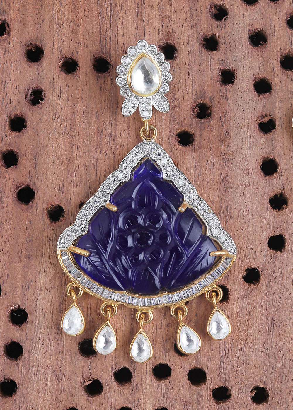 Blue & White Kundan Earrings Having Stone work