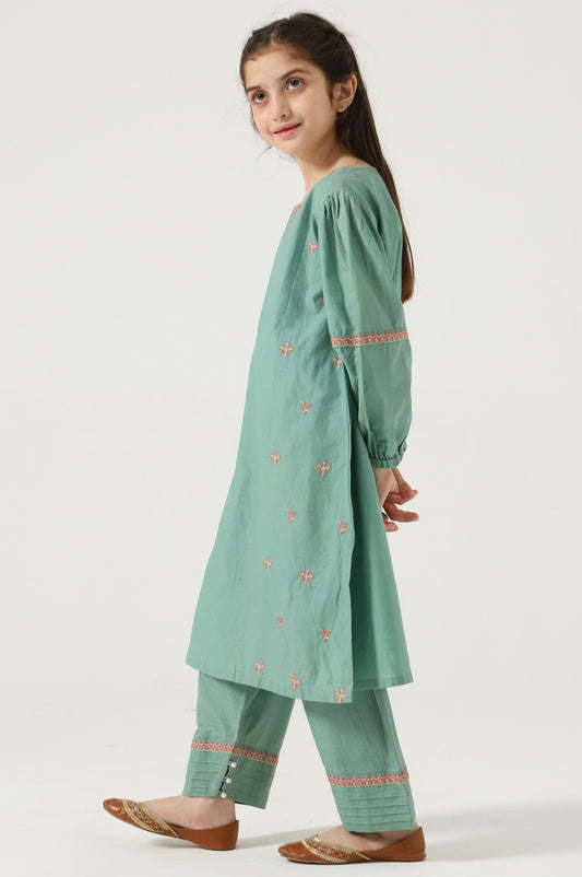 Stitched 2 Piece Embroidered Cambric Suit