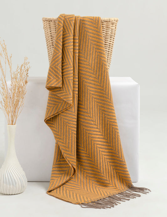 Zigzag Woolen Cashmere Stoles - Mustard