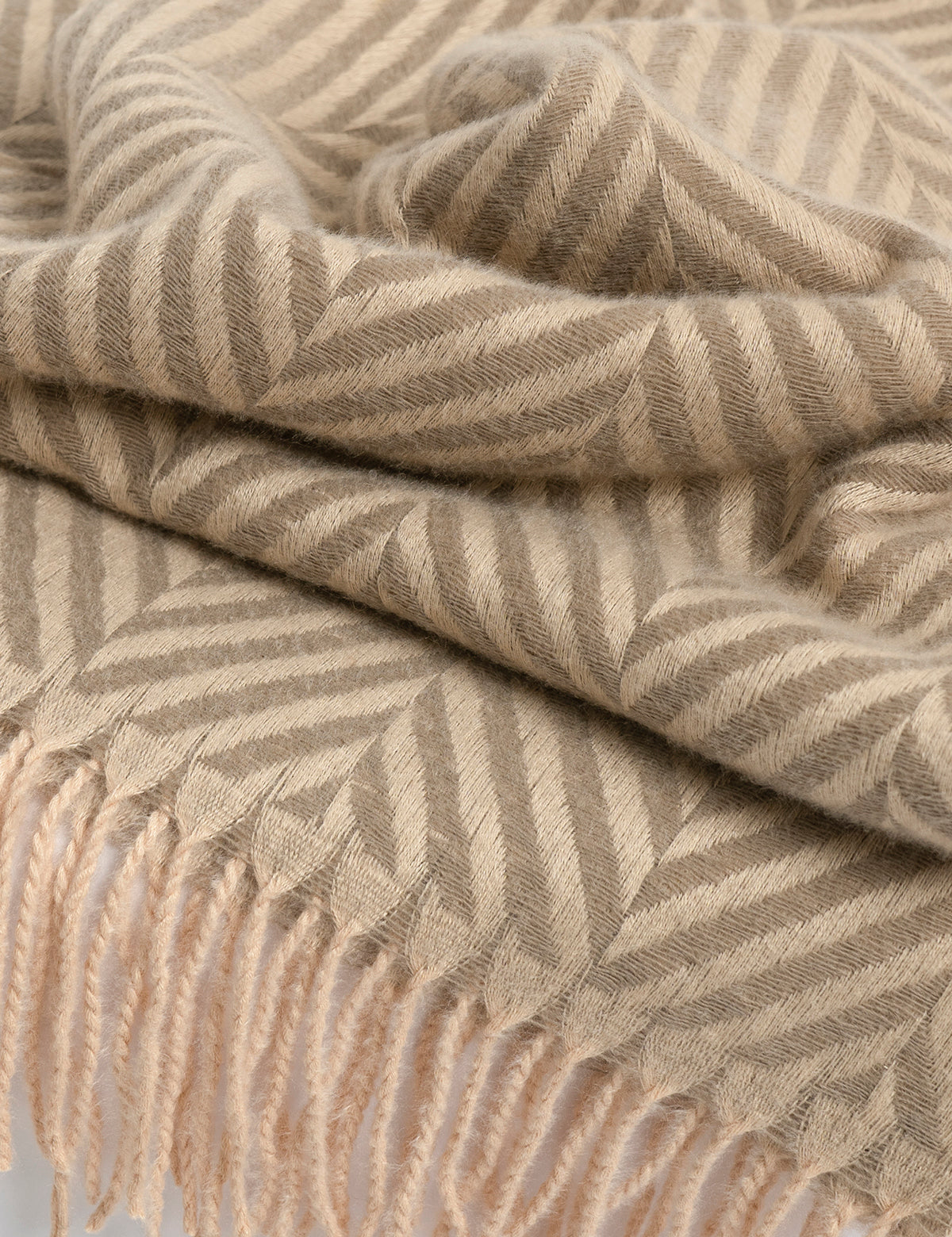 Zigzag Woolen Cashmere Stoles -Beige