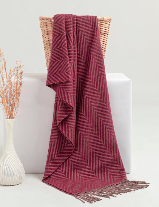 Zigzag Woolen Cashmere Stoles - Maroon