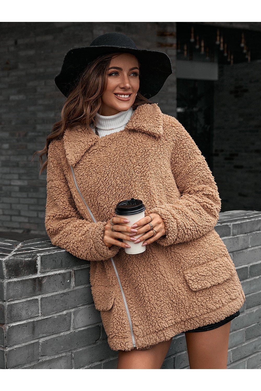 Zip-Up Collared Teddy Jacket