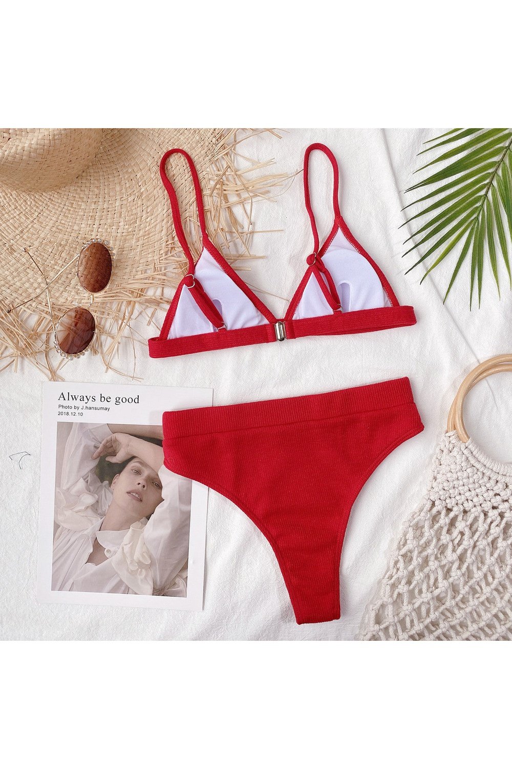Spaghetti Strap Ribbed Bikini Set