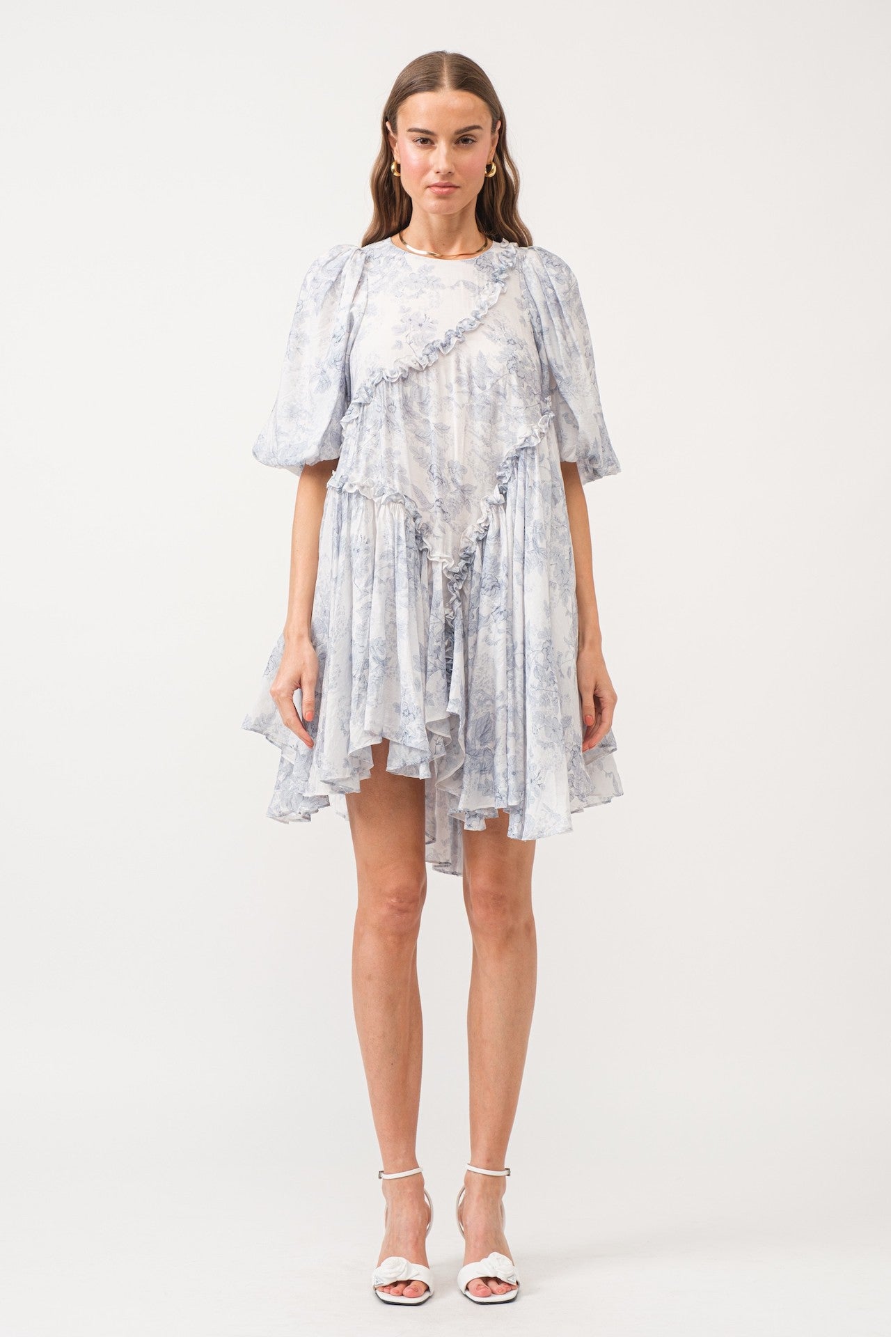 Toile Asymmetrical Mini Dress