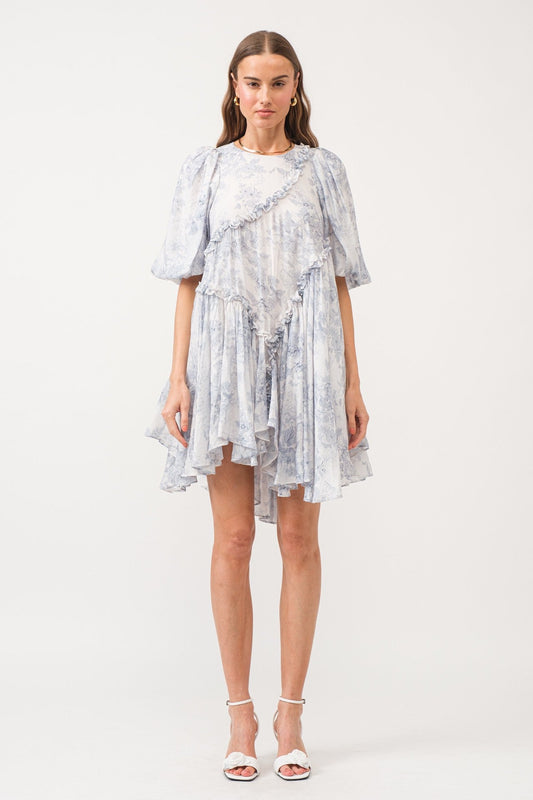 Toile Asymmetrical Mini Dress