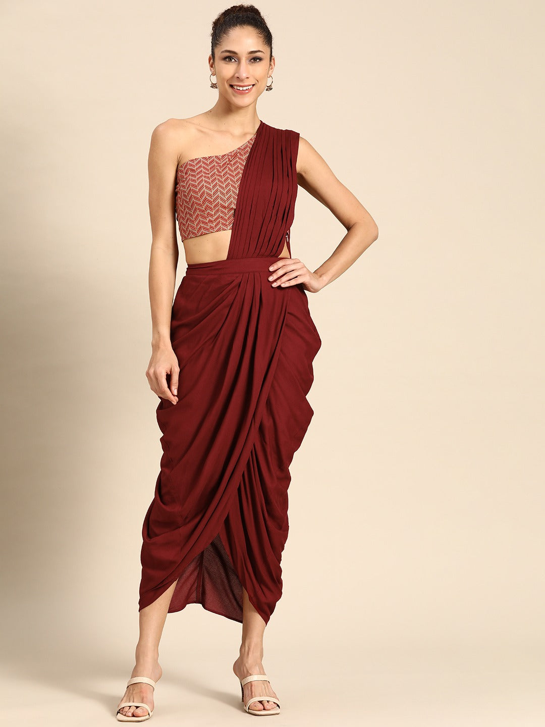 Cowl Skirt with dupatta drape and blouse