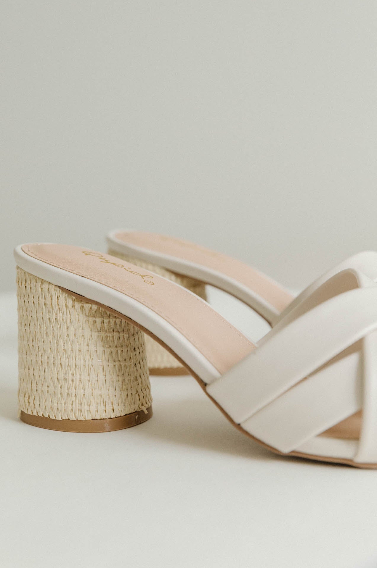 White Leather Criss Cross Woven Heels