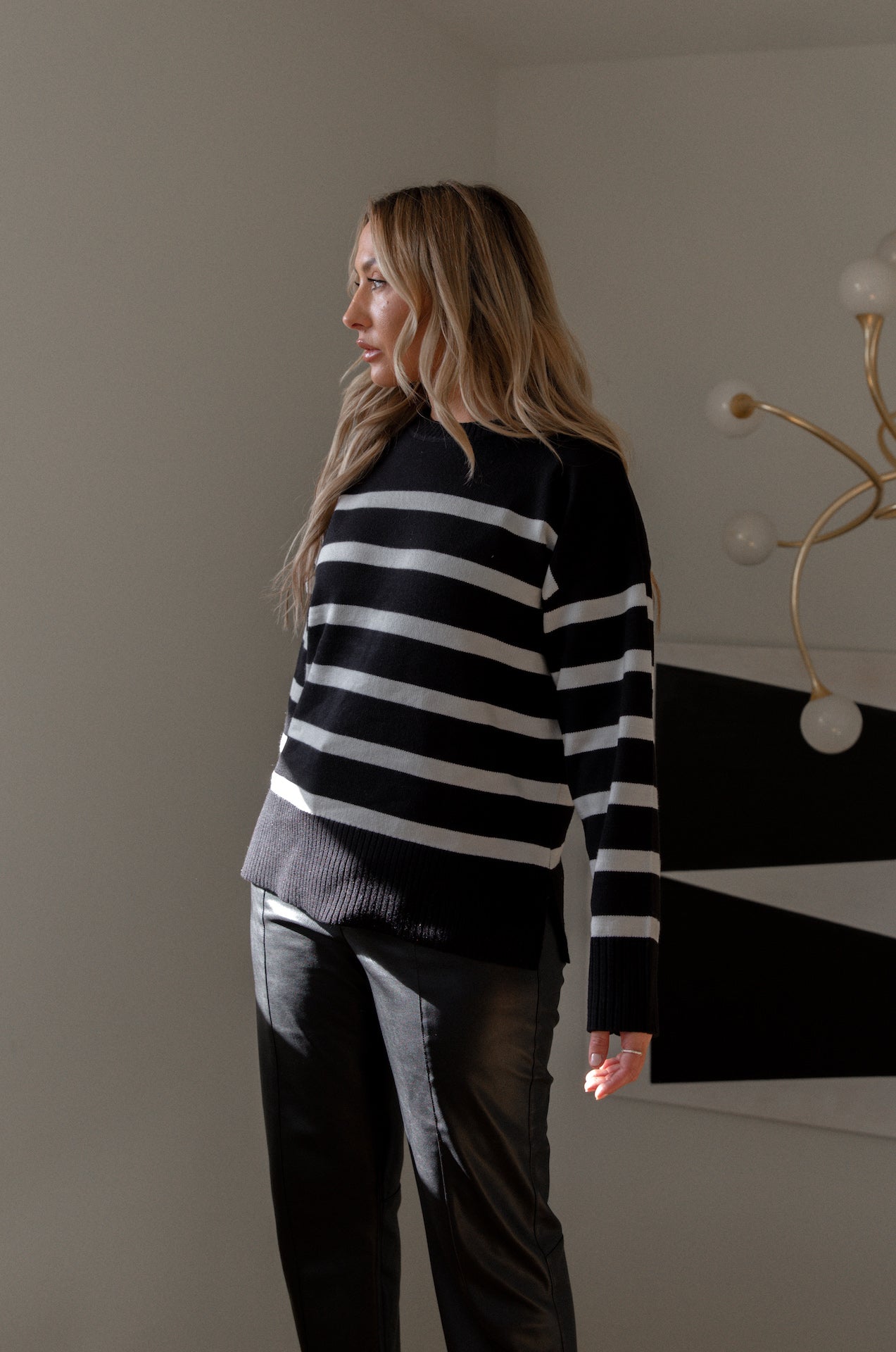 Laurene Black and White Stripe Sweater