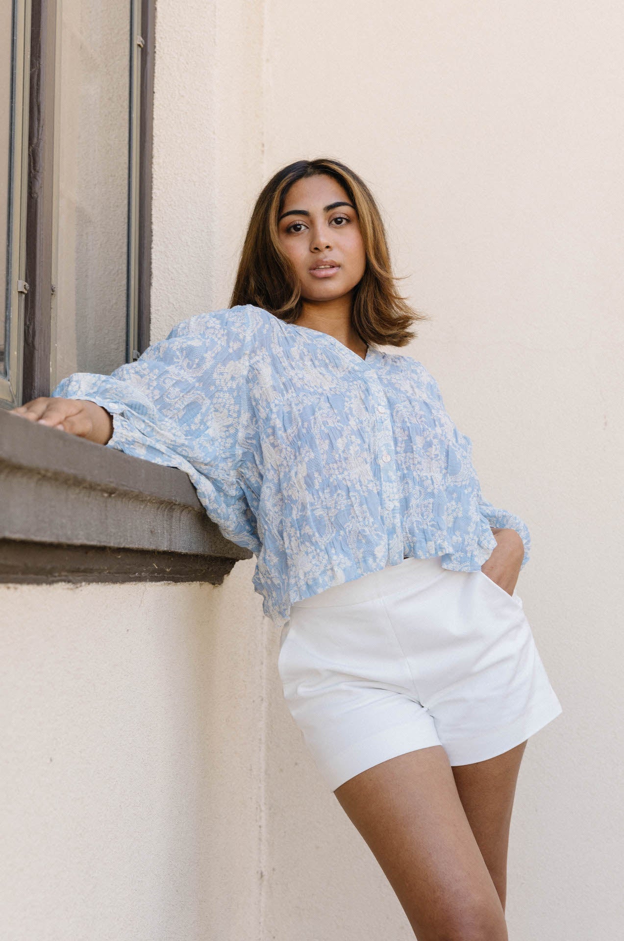 Santorini Blue Floral Blouse