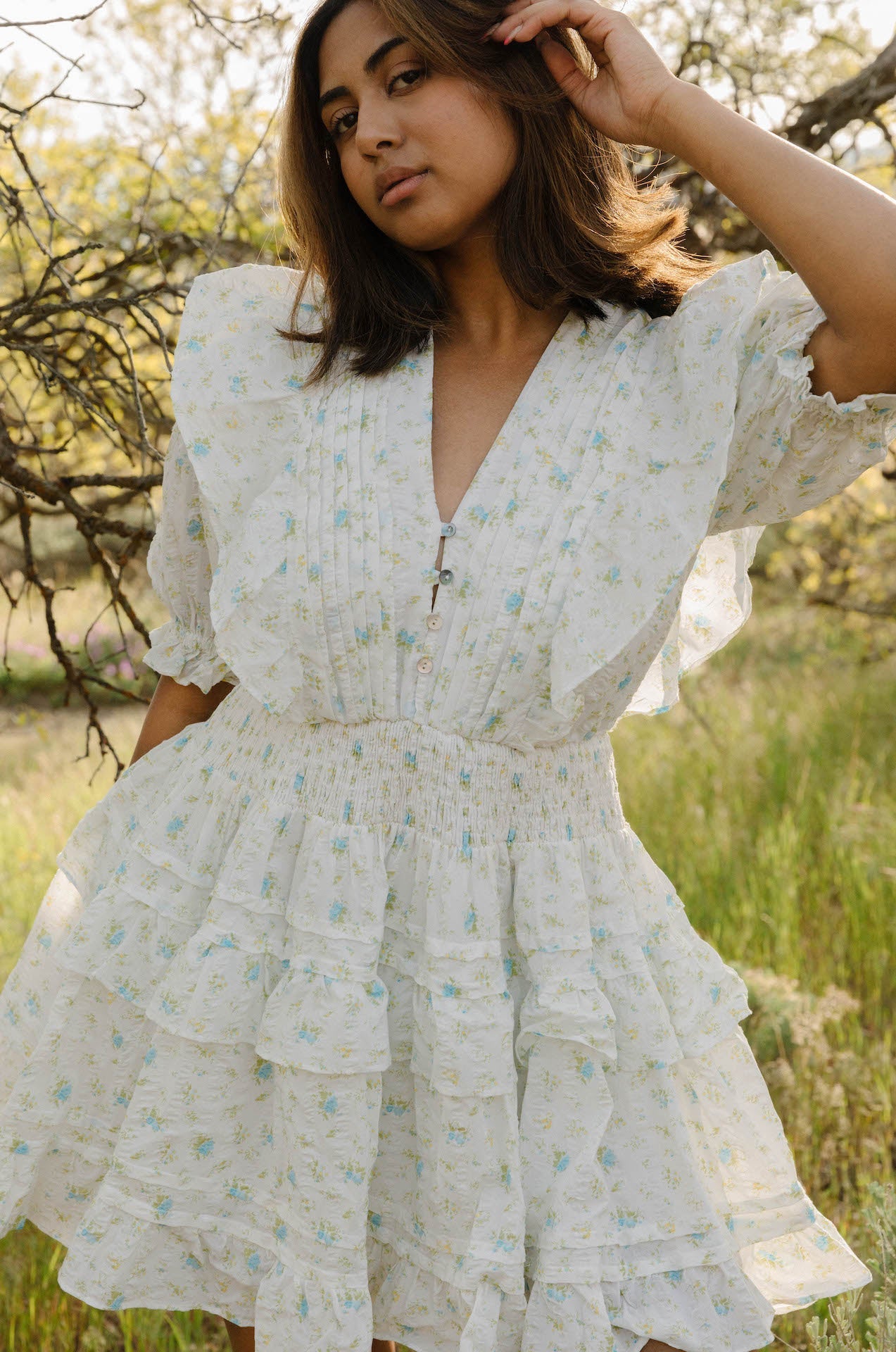 Weekend Dreams Floral Ruffle Mini Dress - Blue