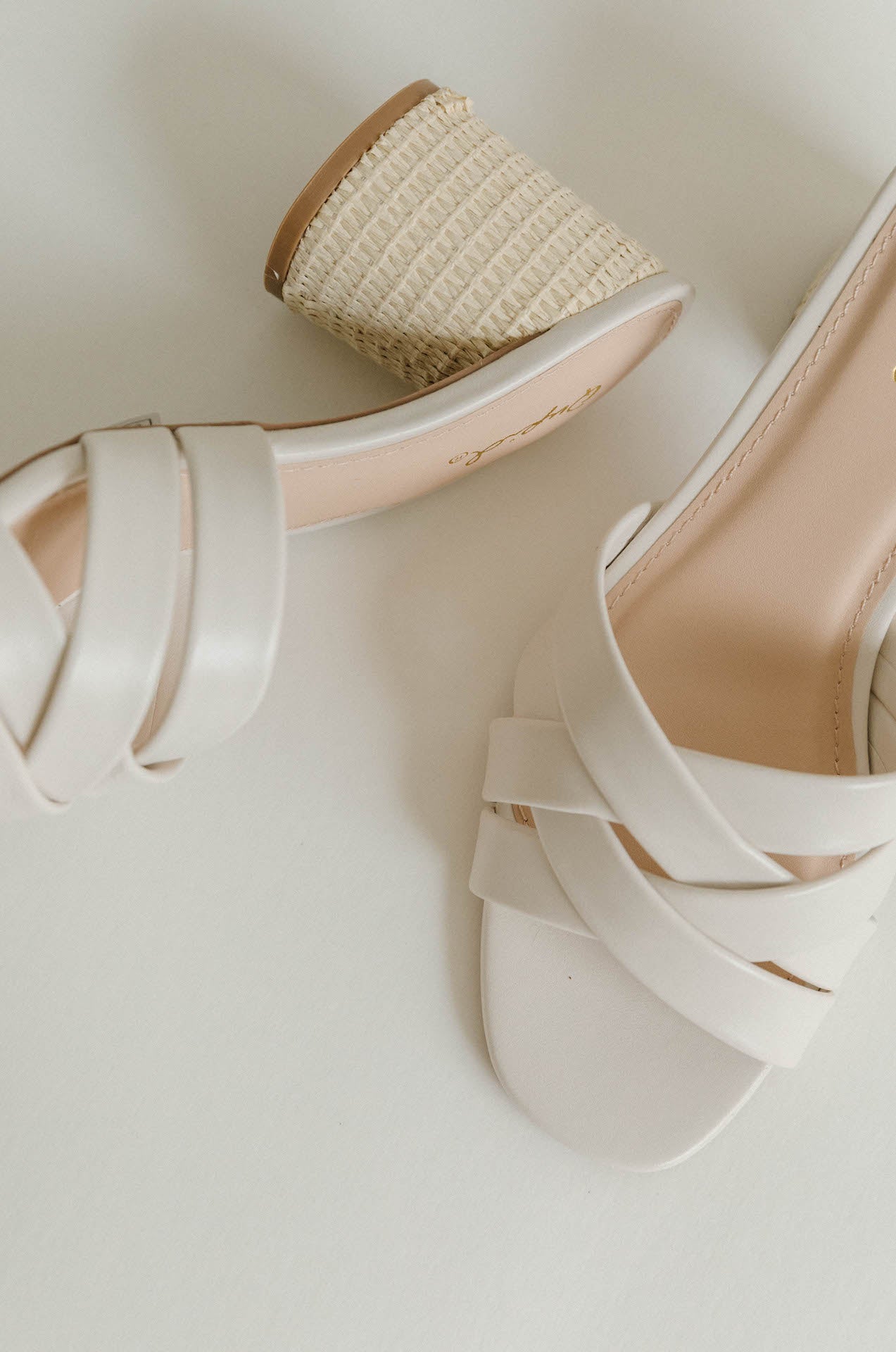 White Leather Criss Cross Woven Heels