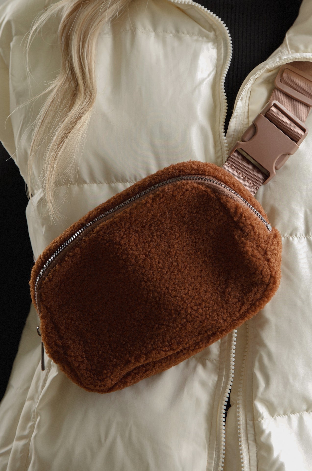 Sherpa Fleece Belt Bag - Brown