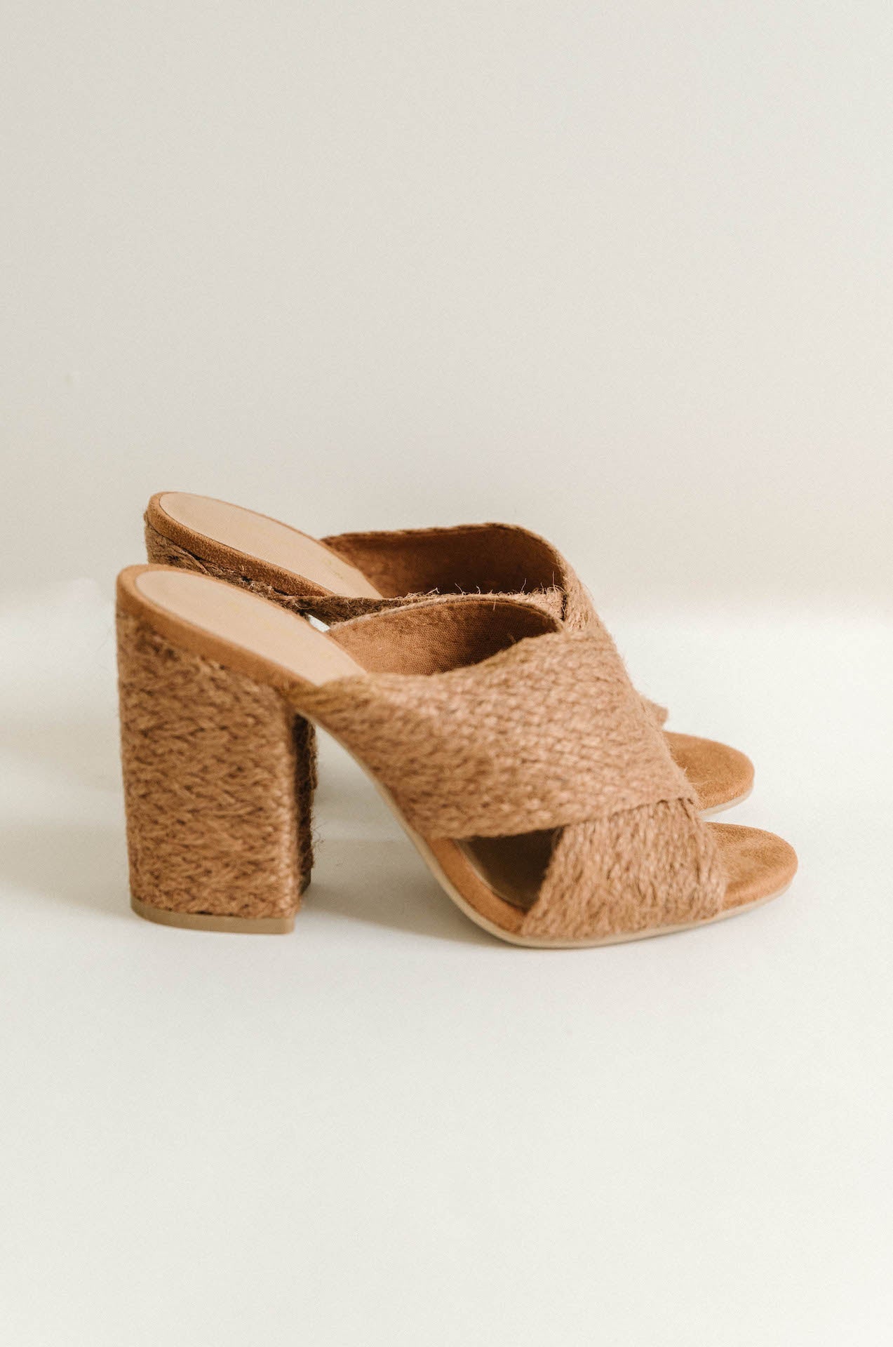 Woven Brown Raffia Mule Heels