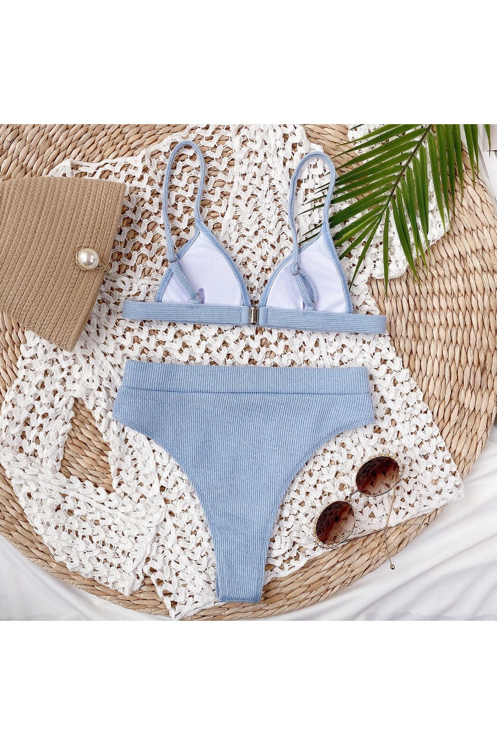 Spaghetti Strap Ribbed Bikini Set