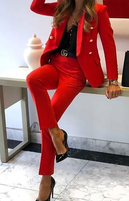 Solid Color Fashion Two-Piece Suit