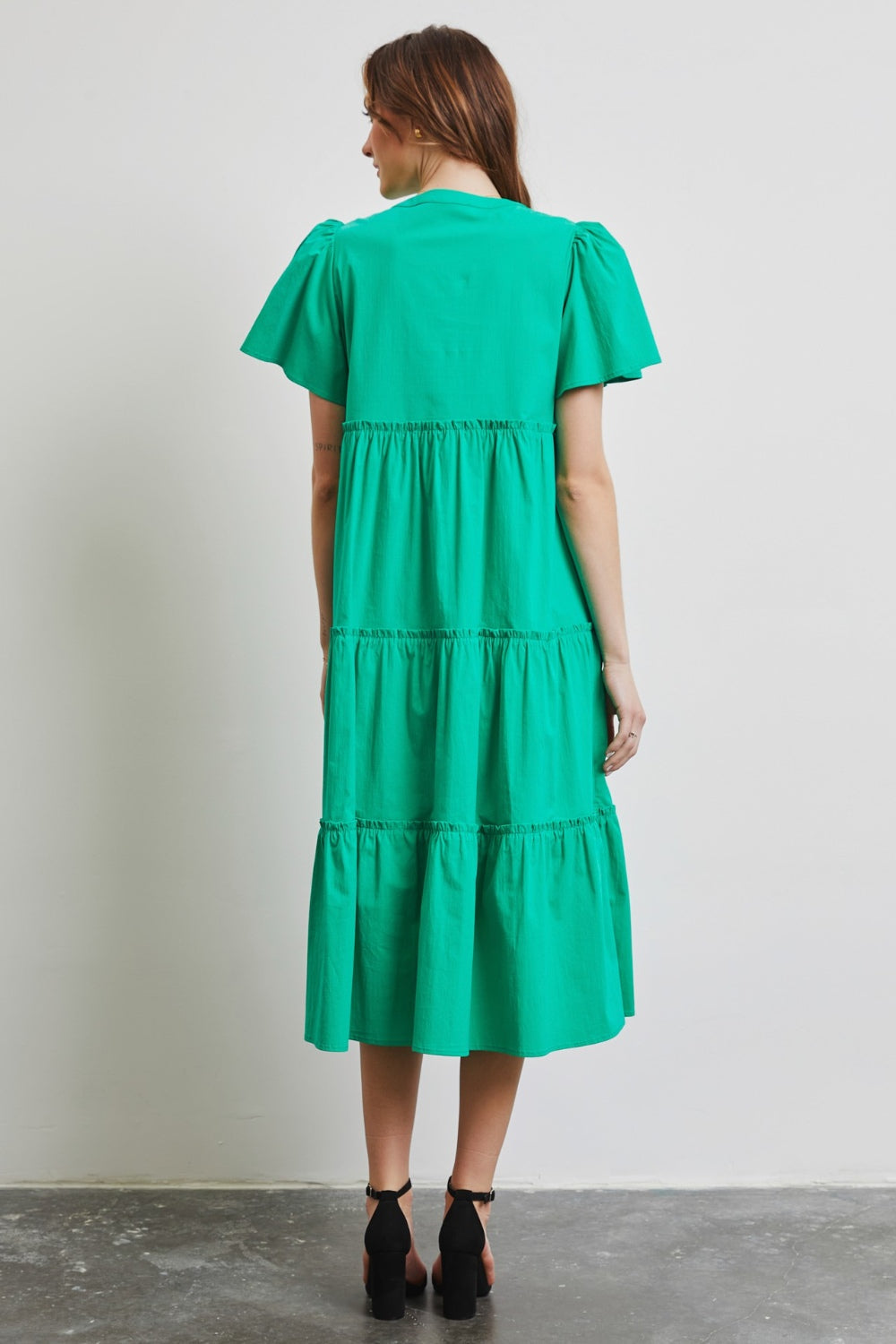 Full Size Cotton Poplin Ruffled Tiered Midi Dress