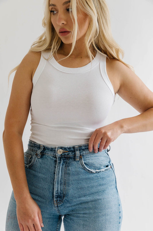 White Ribbed Tank Top