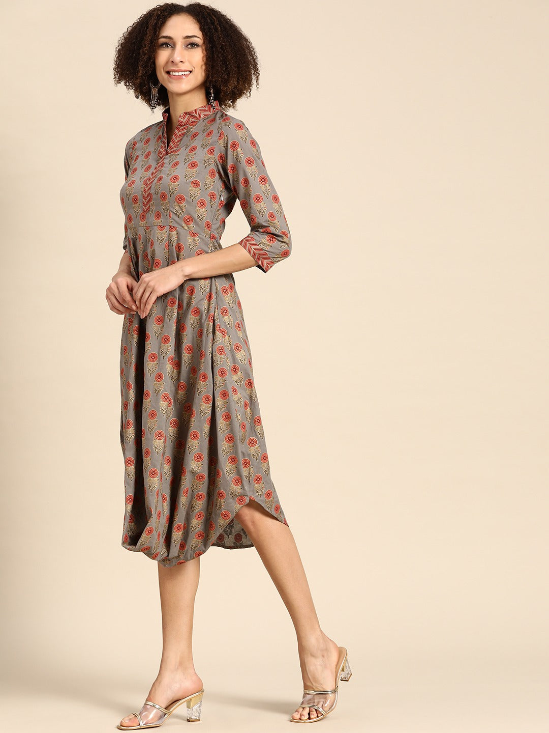 Front cowl mandarin collar Dress