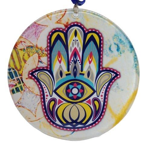 Abstract Hamsa Glass Wall Hanging Ornament with Evil Eye