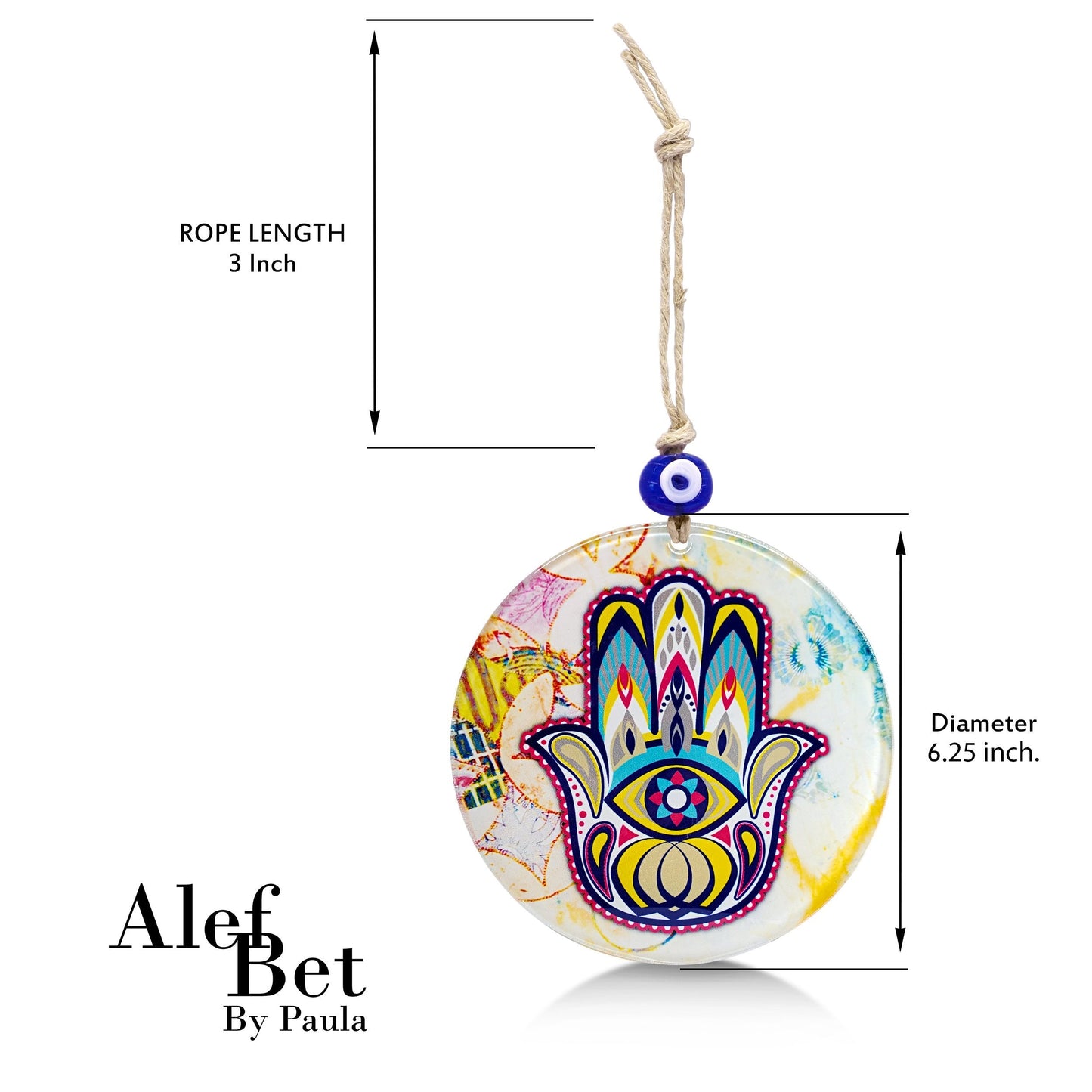 Abstract Hamsa Glass Wall Hanging Ornament with Evil Eye